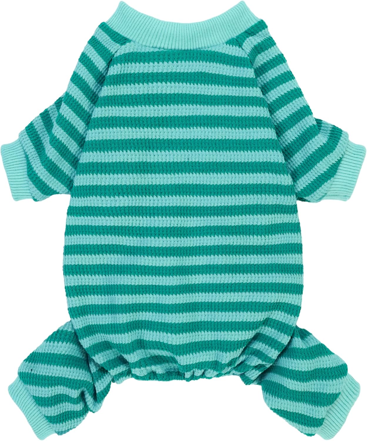 Fitwarm Green and Teal Striped Dog Pajamas, Waffle Dog Clothes for Small Dogs Girl Boy, Puppy Onesie with Feet, Pet Cat Outfit, Large
