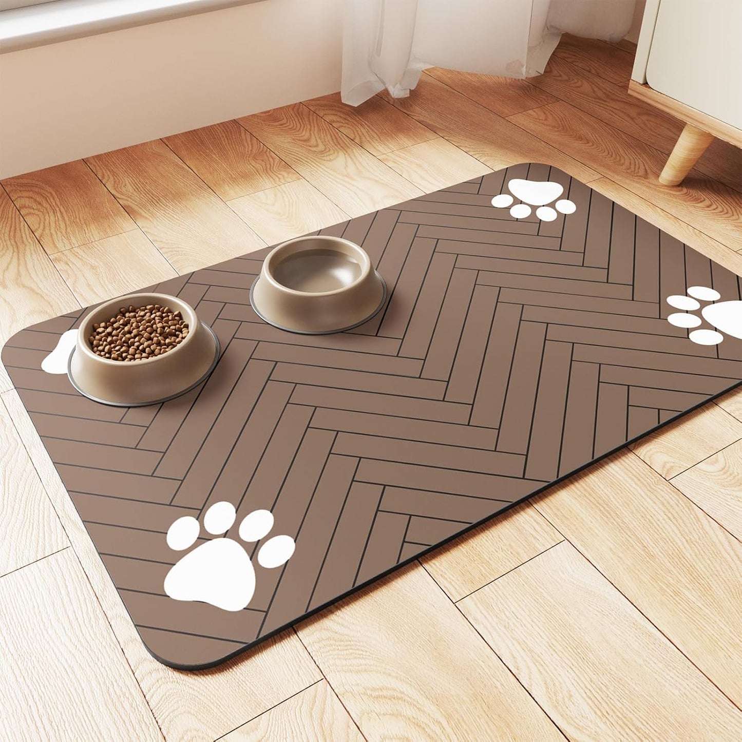 Pet Feeding Mat-Absorbent Pet Placemat for Food and Water Bowl, with Waterproof Rubber Backing, Quick Dry Water Dispenser Mat for Dog and Cat (12"x20", Coffee)