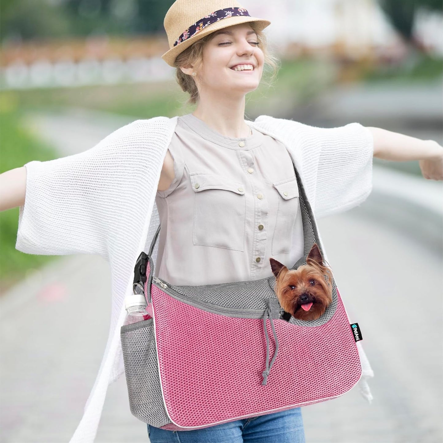 PetAmi Small Dog Sling Carrier, Soft-Sided Crossbody Puppy Carrying Purse Bag, Adjustable Sling Pet Pouch to Wear Medium Dog Cat Travel, Dog Bag for Traveling, Poop Bag Dispenser, Max 10 lbs, Pink