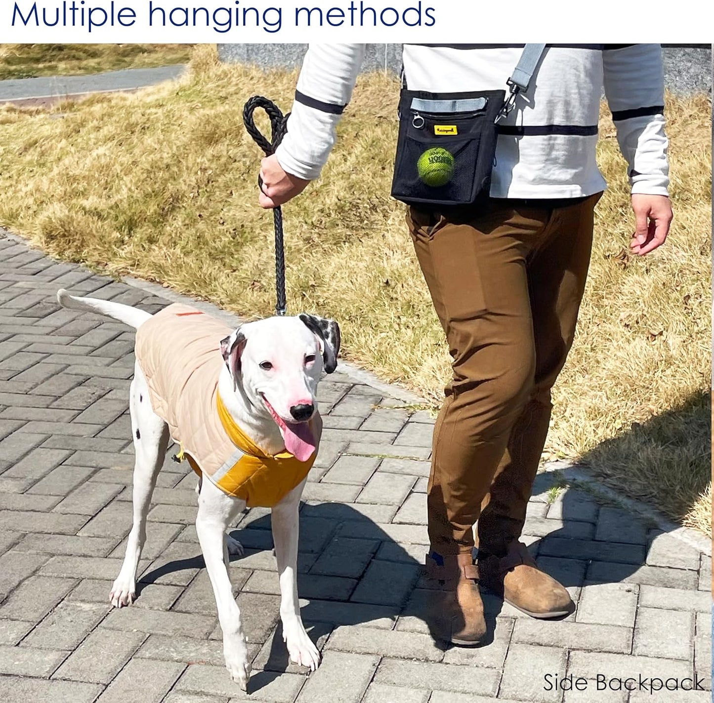 Dog Treat Pouch with Magnetic Closure 4-Cup Silicone Bag Fanny Pack Holder with Clicker 4 Ways to Wear Front Pocket Fits All Phones Ideal for Leash, Pet Walking and Training（Black）