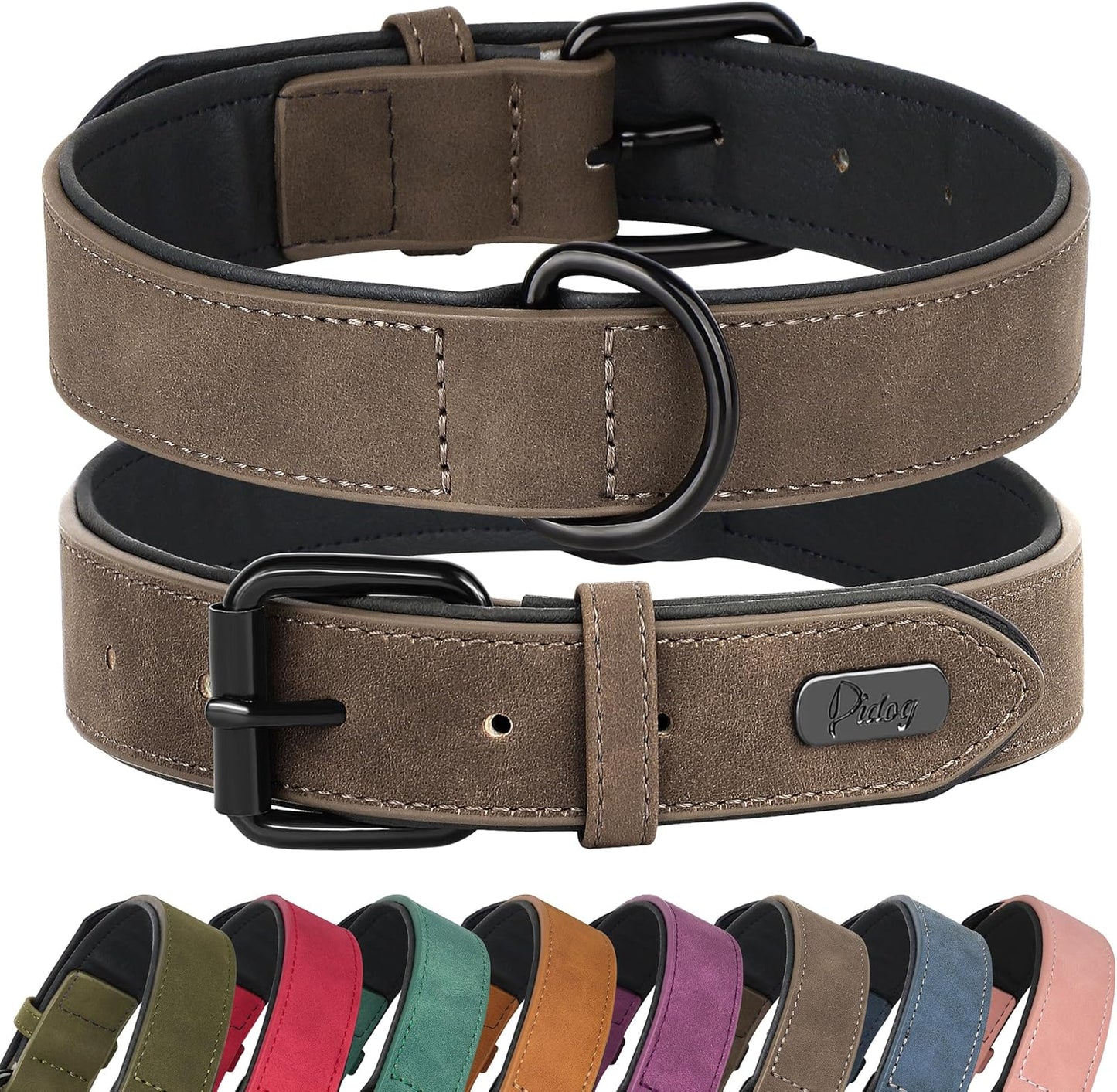 Didog Soft Padded PU Leather Dog Collar, Breathable and Adjustable Dog Collars for Small Dogs, Comfortable for Daily Walk, Brown, M Fit Neck 12-15"(13-22 lbs)