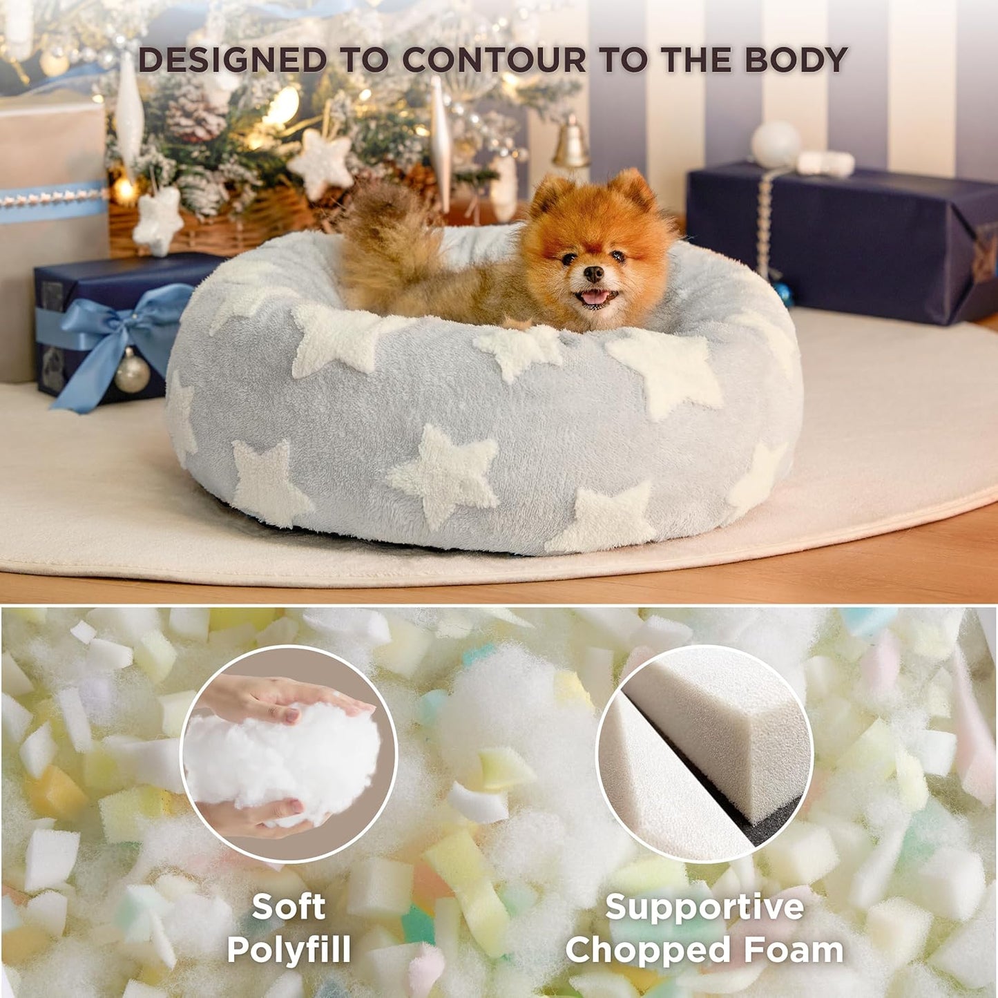 LE SURE Donut Small Dog Bed - Round Cat Beds for Indoor Cats Anti-Anxiety Calming Pet Beds, Washable Cute Modern Beds with Teddy Sherpa Plush & Anti Slip Bottom, 23 Inch, Galaxy Grey