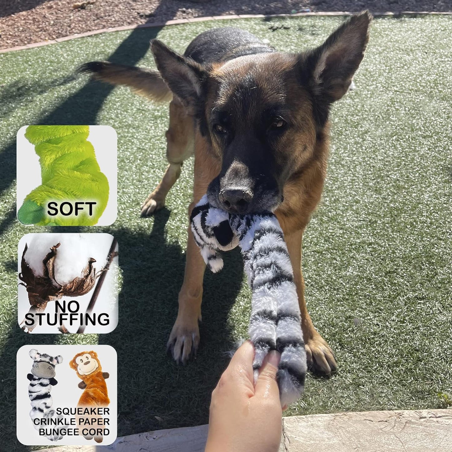 Jalousie 5 Pack Stuffingless Dog Squeaky Toys Dog Toy w/Durable Liner No Stuffing Dog Toy - Dog Toys Crinkle Paper Squeaker Toy for Medium Large Dogs (5 Pack Bungee Body Stuffingless Crinkle Paper)