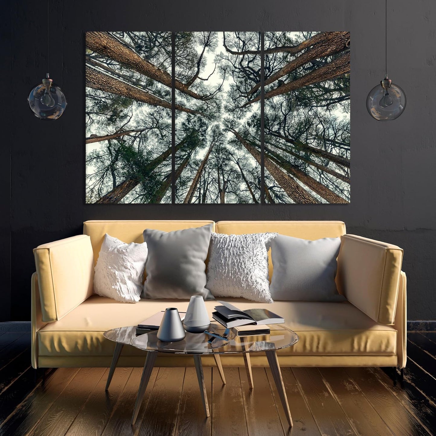 Nature Wall Art Prints - Ocean Forest Mountain Lake Canvas Landscapes - Small to Extra Large Living Room Bedroom Kitchen Bathroom Décor (Trees and Sky, 35L" x 53W" - 3 Panels)