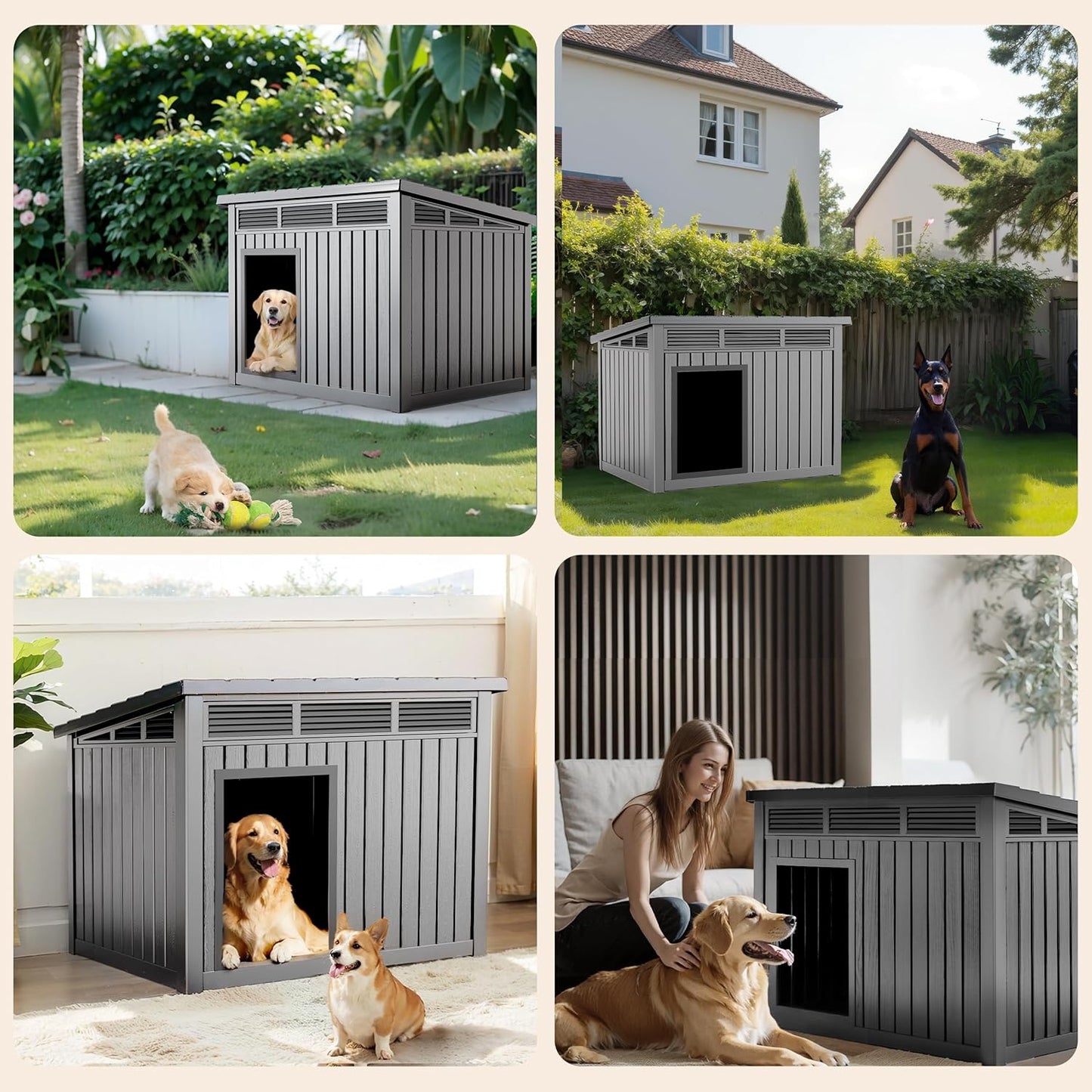 DRATO Dog House for Both Indoor and Outdoor with Weatherproof Roof Removable Floors for Medium to Large Dogs Interior Space (Gray, Medium(32.2 * 25.12 * 24.13''))