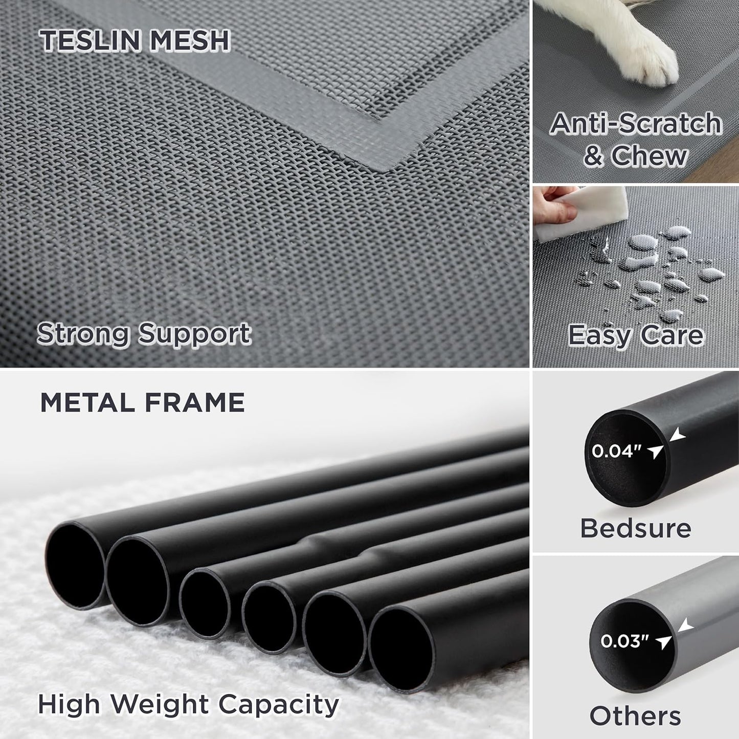 Bedsure Outdoor Elevated XL Dog Bed, Portable Indoor & Outdoor Cooling Raised Cot Pet Hammock Bed with Skid-Resistant Feet, Frame with Breathable Mesh, Grey, 54 inches