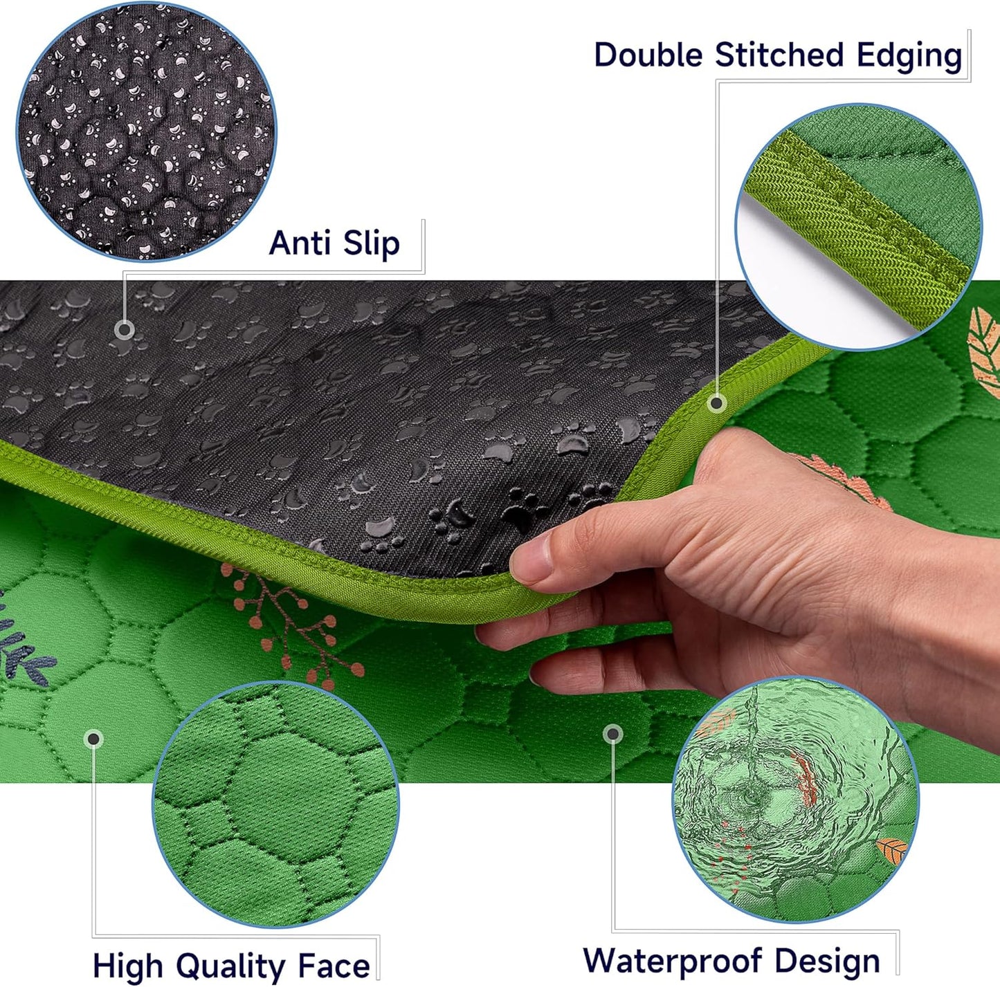 Sunheir 2-Pack Extra Large Reusable Dog Mat for Floor, Dog Playpen, Non-Slip Waterproof Super Absorbent Washable Pee Pads for Dogs, Pet Whelping Pads, Potty Training - Green, 36" x 48"