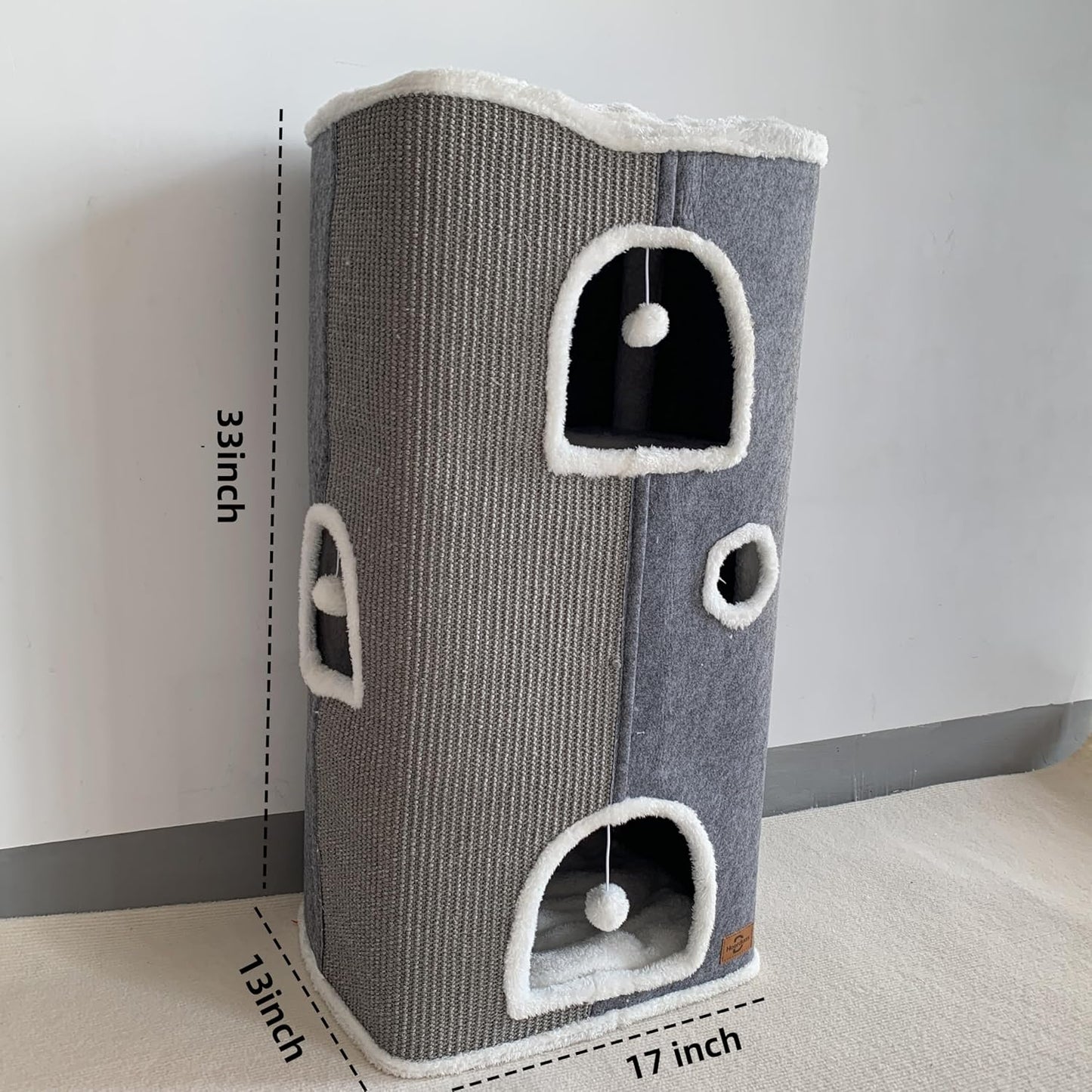 Cat House - Large Cat Cave with Fluffy Ball Hanging and Scratch Pad, Foldable 16.9x15x13 inches