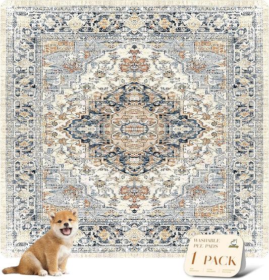 nunubaby Washable Pee Pads for Dogs, Stylish, Non-Slip and Leak-Proof Pee Pads. Reusable Potty Pads for Dogs for Crates and Floors.(Beige/Multi, 72" x72")