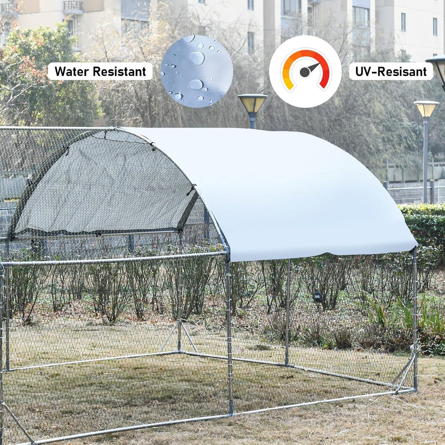 4ever2buy Large Metal Chicken Coop with Run Walk-in Poultry Cage Chicken Runs House Pen Cage Dome Roofed Chicken Coops with Anti-Ultraviolet Cover for Outdoor Backyard Farm Use 9.5'W x 19.3'L x 6.3'H