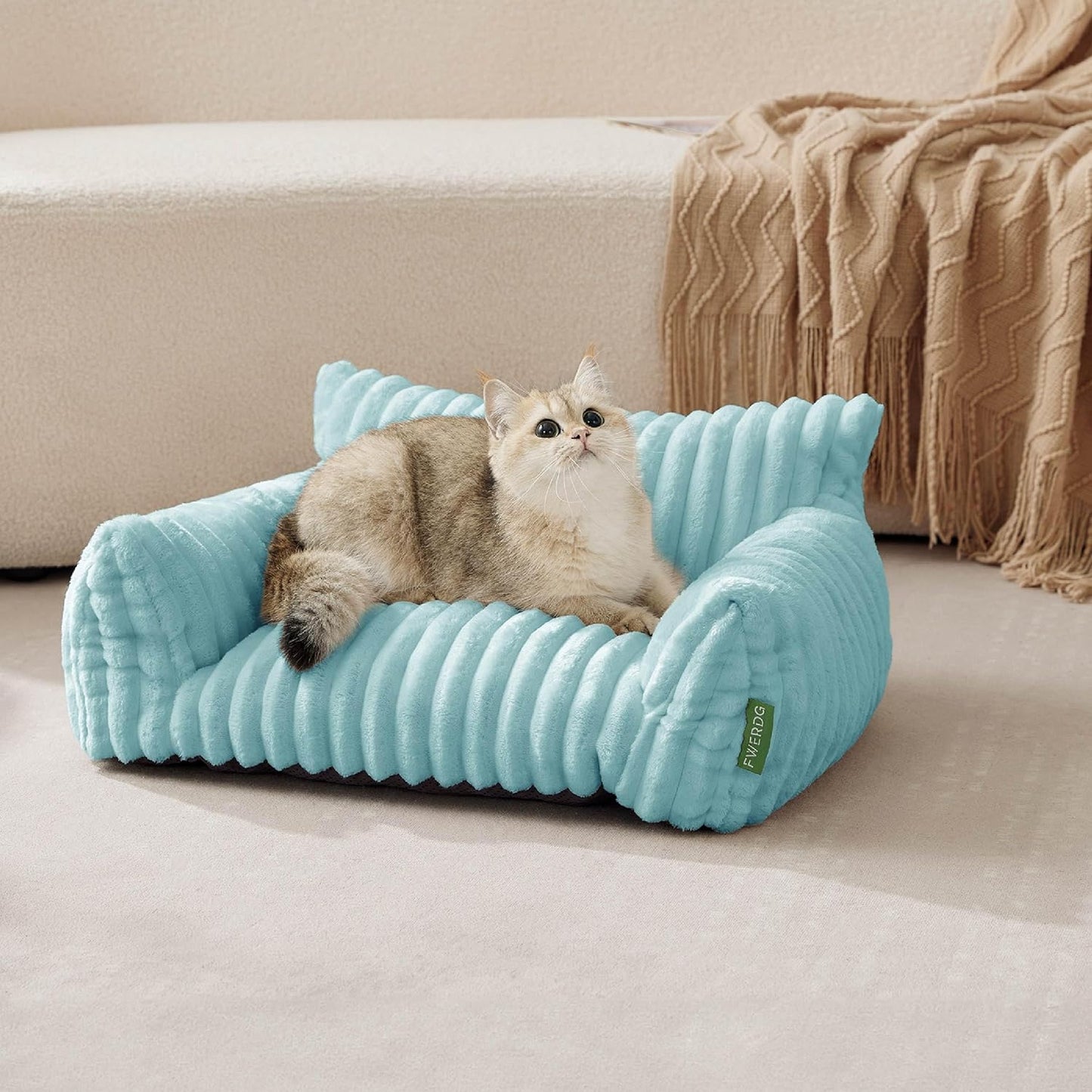 Cute Couch Bed for Pets, Supportive Cat Sofa for Indoor Cats, Small Dog Sofa Bed for Small Dogs, Light Blue, 24inches