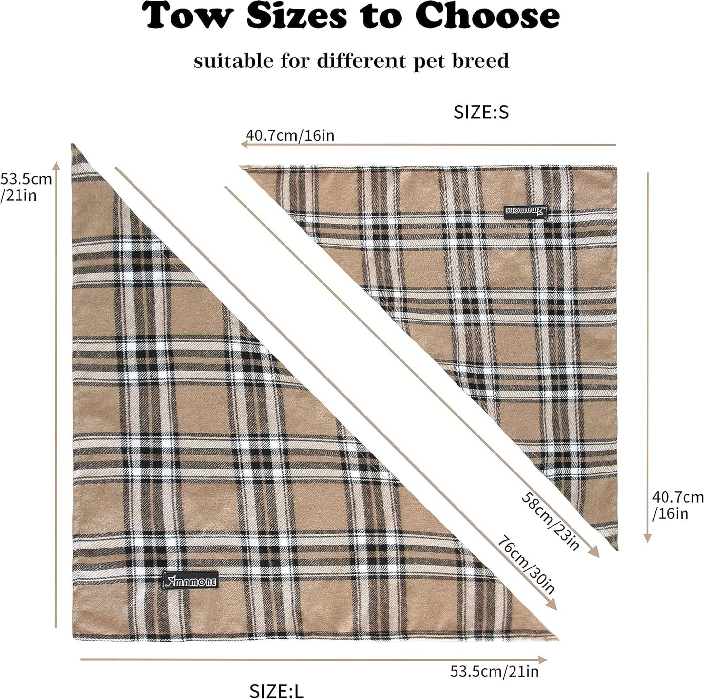 Adjustable Plaid Dog Bandanas,1PC Soft Washable Cotton Triangle Bib Kerchief Scarfs for Small Medium Large Dogs and Cats (Light Khaki, Small)