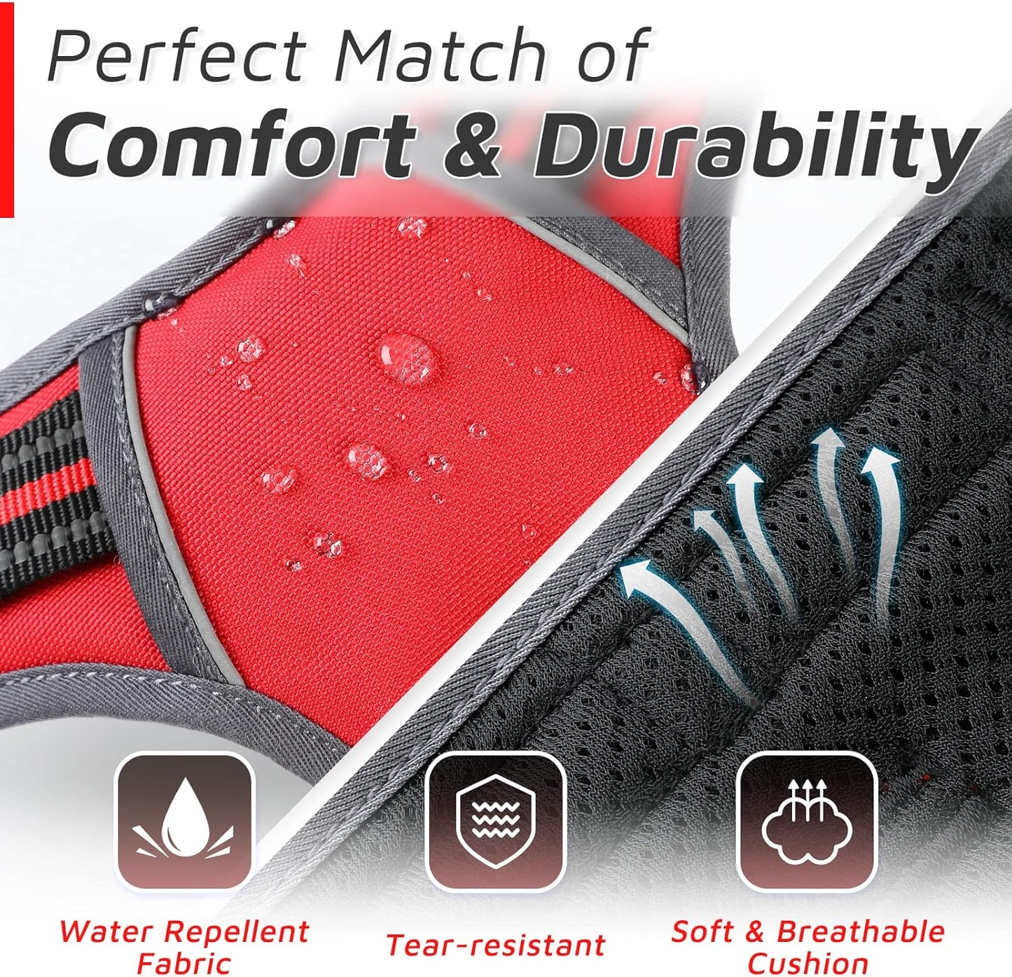 Eagloo Dog Harness Medium Sized Dog, No Pull Service Vest with Reflective Strips and Control Handle, Adjustable and Comfortable for Easy Walking, No Choke Pet Harness with 2 Metal Rings, Red, M