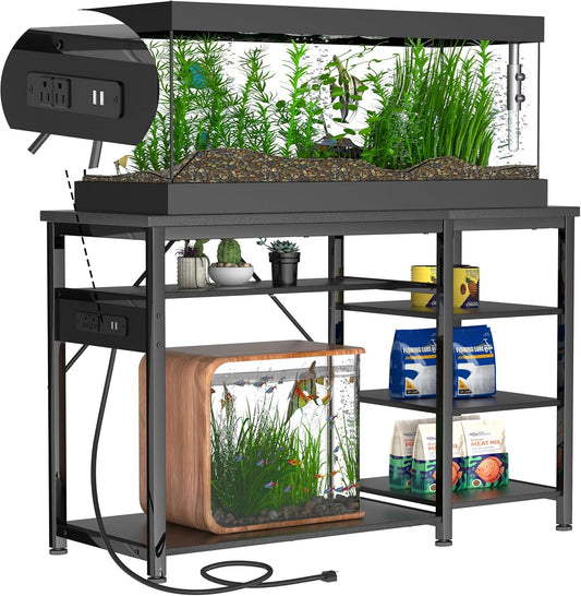 30-40 Gallon Aquarium Stand: Heavy Duty With Power Outlets and Cabinet for Tank Accessories Storage - Metal Frame, 1000LBS Capacity, Suitable for Fish & Reptile Terrariums
