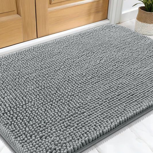 OLANLY Dog Door Mat for Muddy Paws 34x21, Absorbs Moisture and Dirt, Absorbent Non-Slip Washable Doormat, Quick Dry Chenille Mud Mat for Dogs, Entry Indoor Entryway Carpet for Inside Floor, Grey
