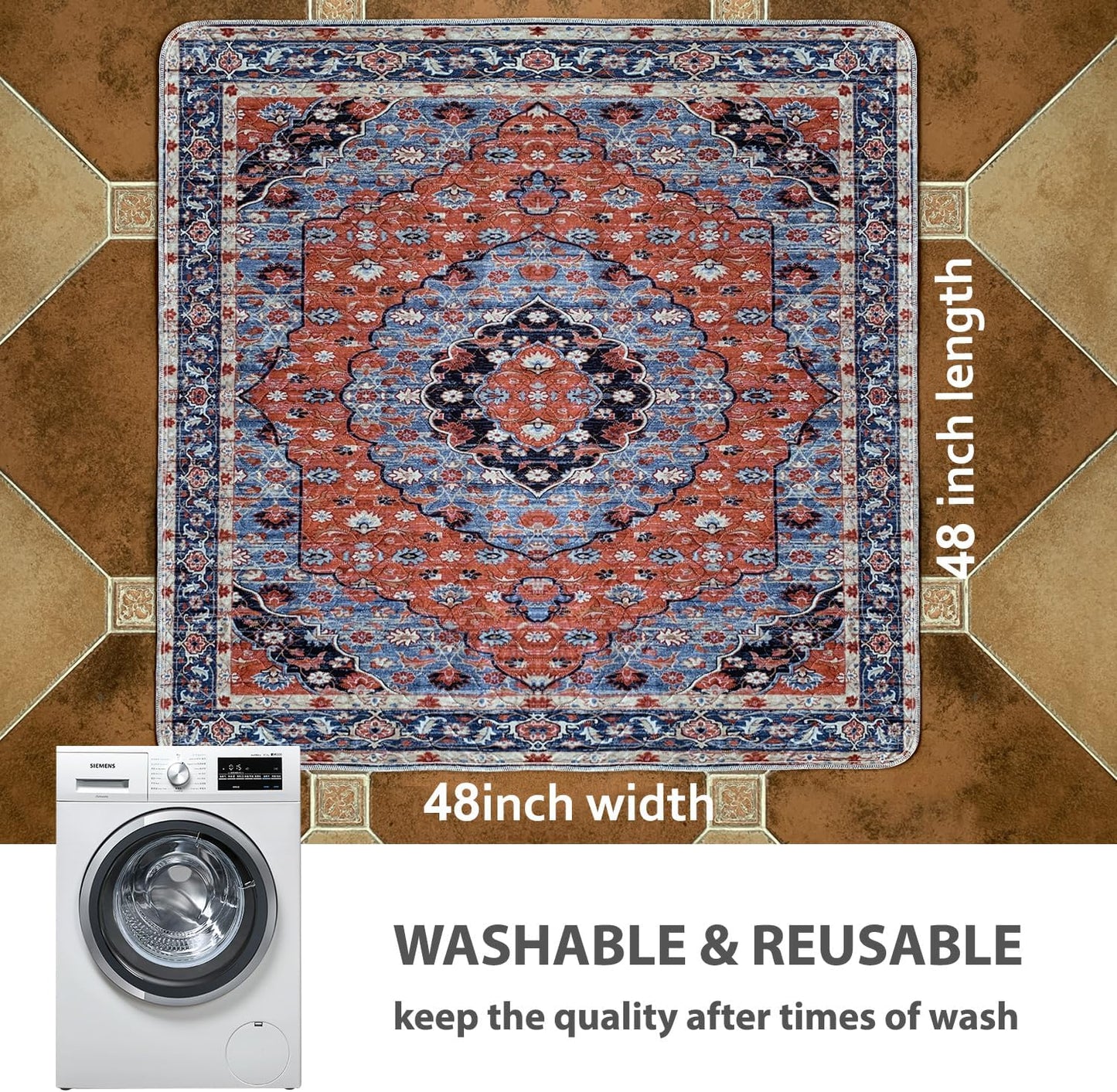 nunubaby Washable Pee Pads for Dogs, Stylish, Non-Slip and Leak-Proof Pee Pads. Reusable Potty Pads for Dogs for Crates and Floors.(Red/Multi, 48" x48")