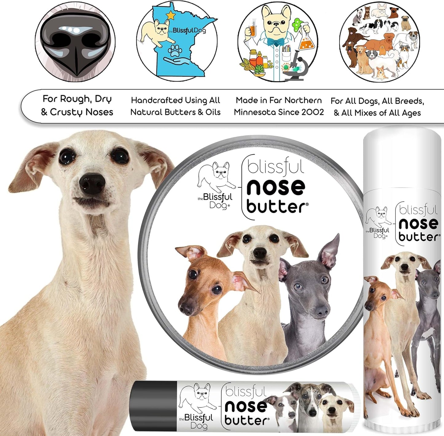 The Blissful Dog Italian Greyhound Unscented Nose Butter - Dog Nose Butter, 8 Ounce