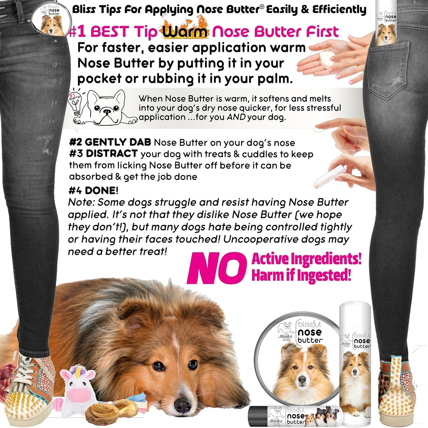 The Blissful Dog Shetland Sheepdog Nose Butter for Dry, Cracked Skin, Lick-Safe Dog Nose Balm with Moisturizing Shea Butter, Almond, Olive, and Essential Oils, Pet Supplies, Uncented, 1 oz.