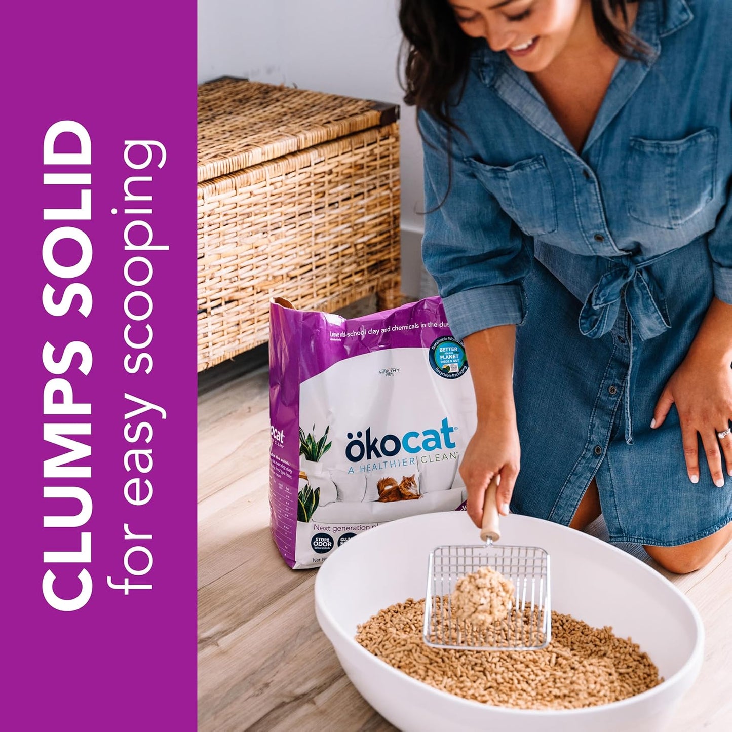 ökocat Less Mess Low Tracking Wood Clumping Cat Litter Mini- Pellets, Unscented, 27.5 pounds XL - Natural Ingredients, Stops Odor, Clumps Solid, 99% Dust Free, Great for Long-Hair Breeds