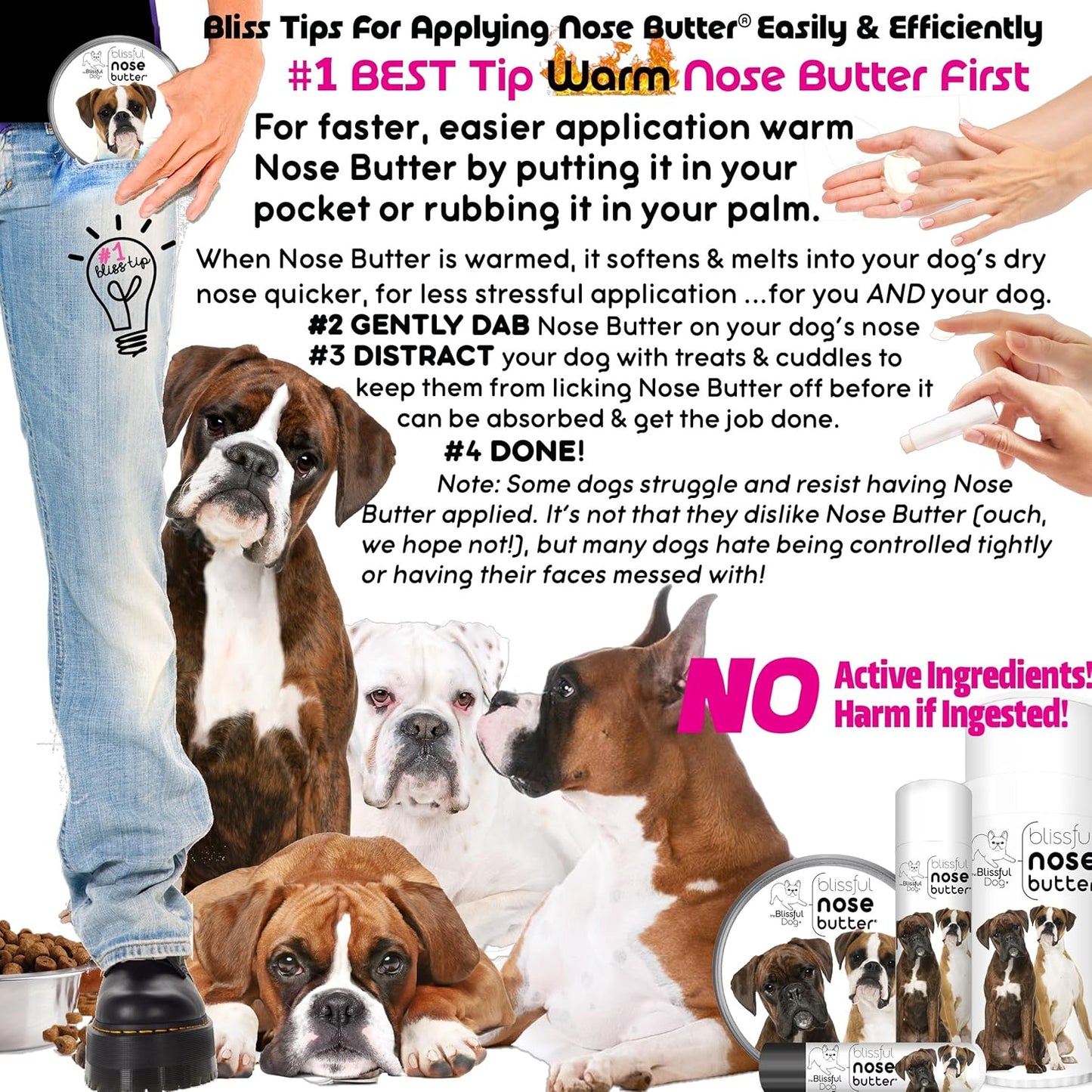 The Blissful Dog Show Boxer Nose Butter for Dry, Cracked Skin, Lick-Safe Dog Nose Balm with Moisturizing Shea Butter, Almond, Olive, and Essential Oils, Pet Supplies, Uncented, 2 oz.