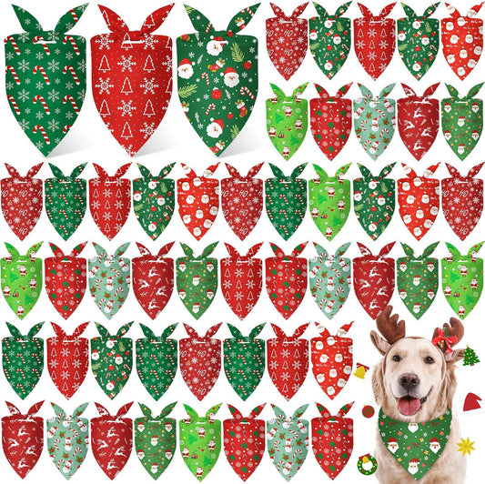 Weewooday 50 Pcs Christmas Bandanas for Dogs Xmas Bandanas Bulk with Santa Snowflake Candy Cane Soft Bibs Adjustable Triangle Doggie Scarf for Small Medium Large Pet (31.5 x 21.7 x 21.7 Inch)