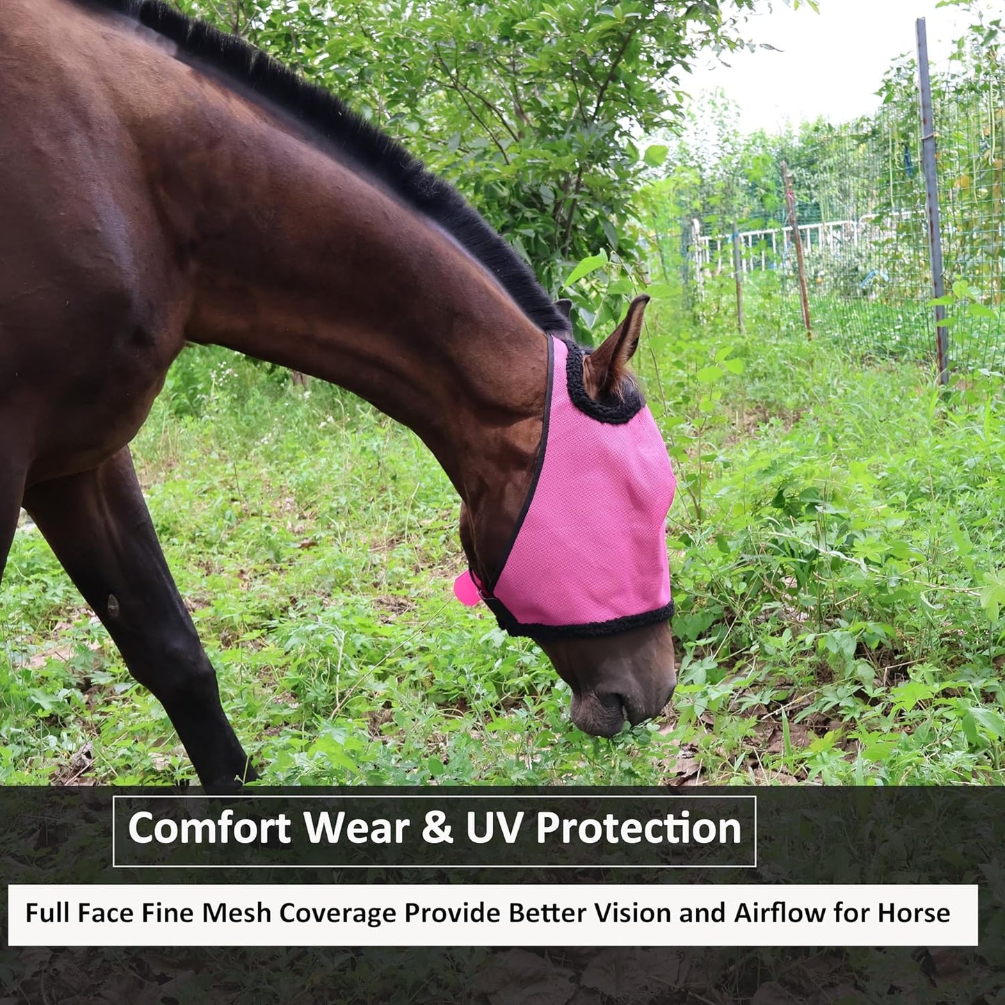 Horse Fly Mask, with UV Protection Horse Fly Mask, Full Face Fine Mesh Coverage Provide Better Vision and Airflow for Horse