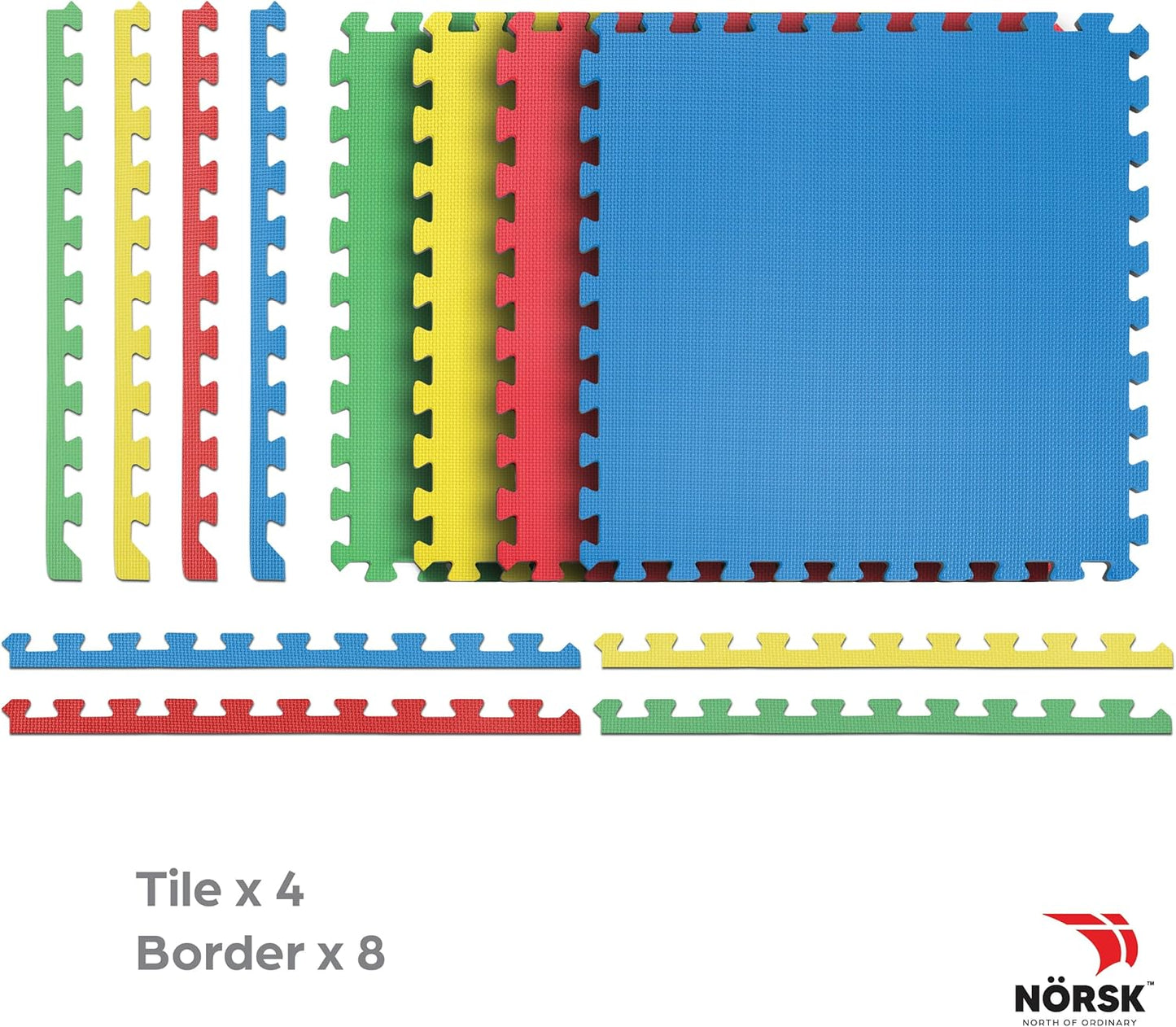 Norsk Reversible Kids Puzzle Play Mats 1/2" Thick EVA Interlocking Foam Tiles (Multicolor/Black 16 Tiles - 64 sq. Ft. 1/2" Thick)