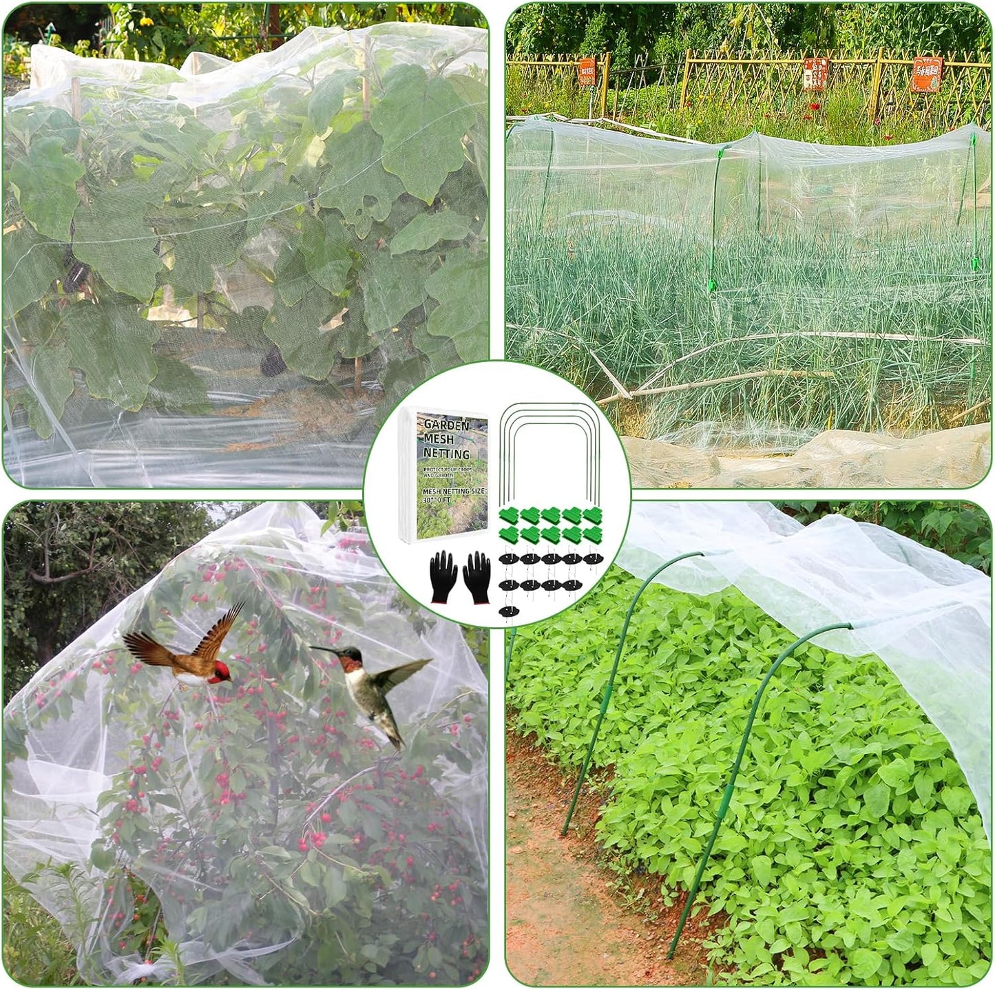 Garden Netting Mesh, 10X30 FT Garden Netting with 16 Cilps & Ultra Fine Mesh Net Bird Barrier Protection for Garden Vegetables Flowers Shrubs Fruit Trees Indoors & Outdoors Plant Beds Greenhouse