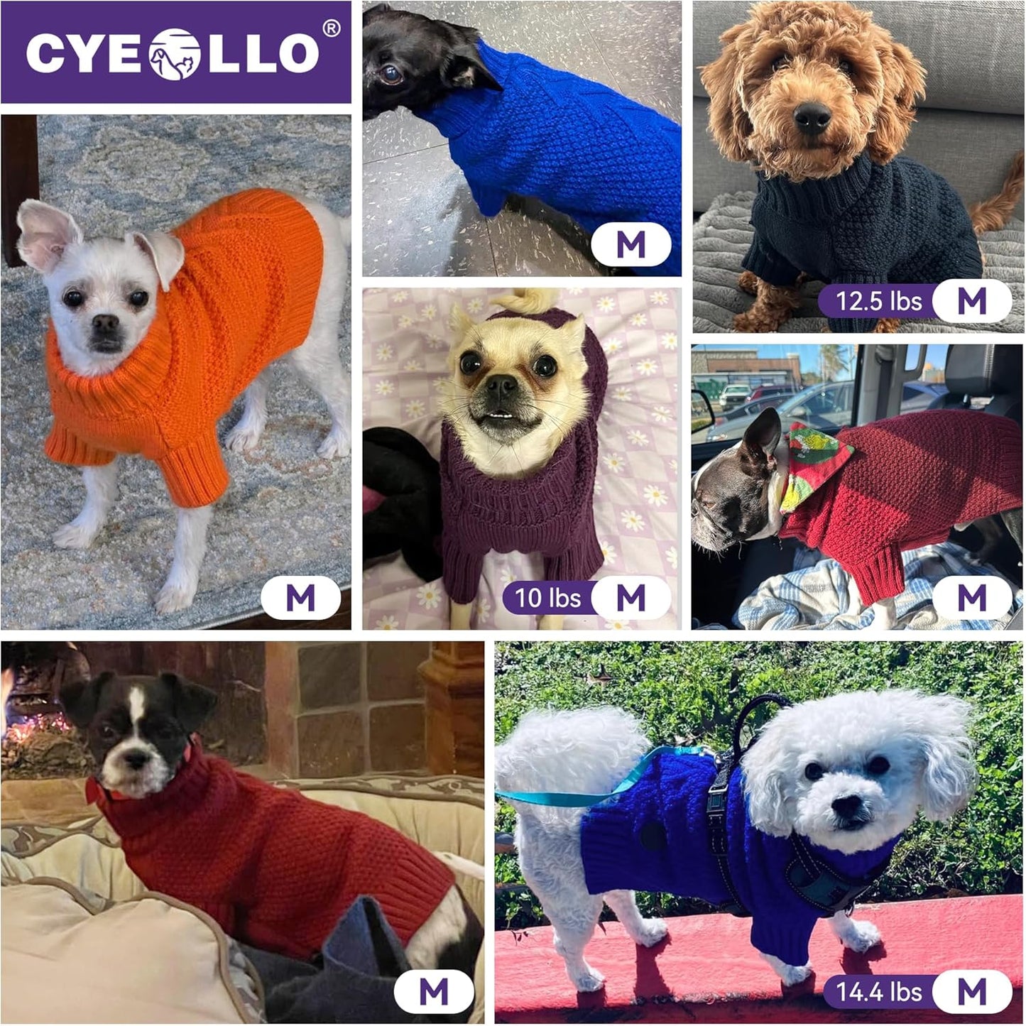 cyeollo Warm Small Dog Sweater, Knit Cold Weather Doggy Sweaters for Small Dogs Girl Pullover Winter Dog Clothes with Turtleneck for Indoor & Outdoor Wear, Red M