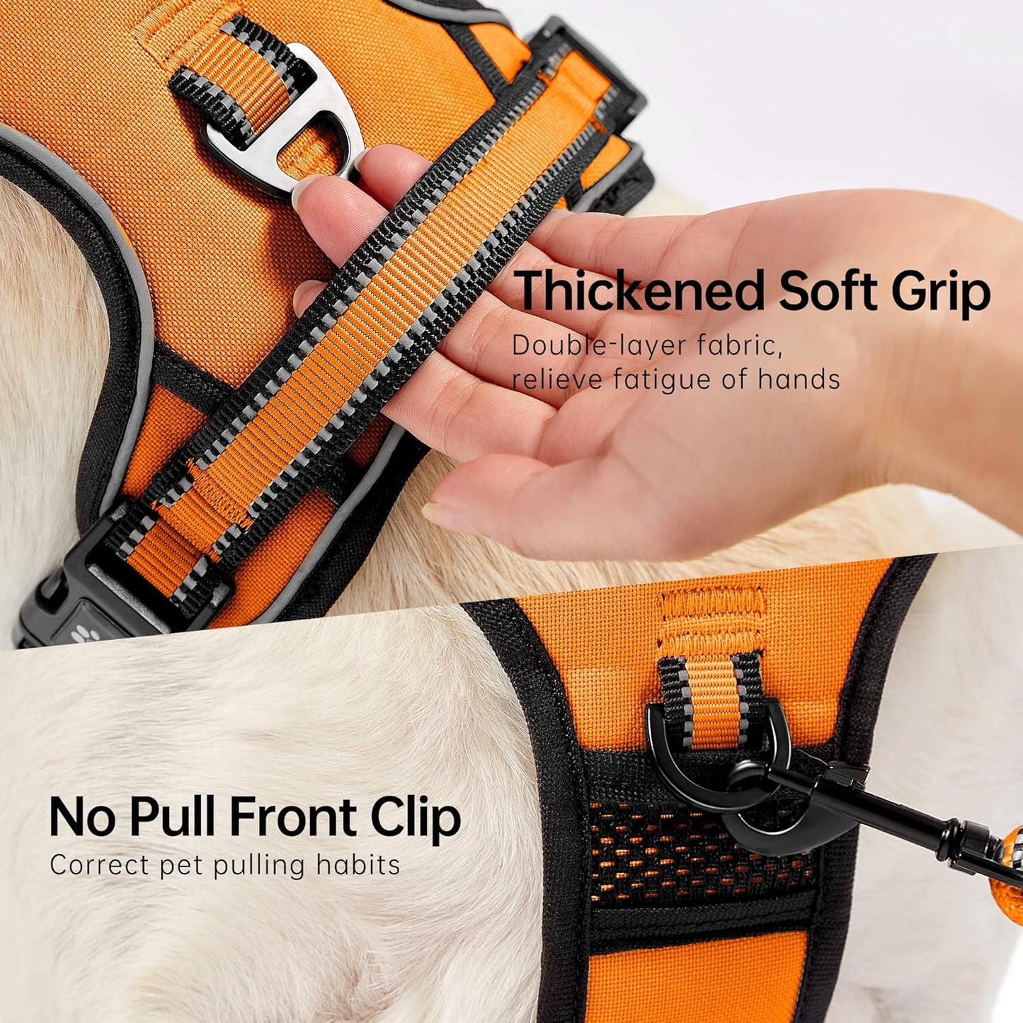 NESTROAD No Pull Dog Harness,Adjustable Oxford Dog Vest Harness with Leash,Reflective No-Choke Pet Harness with Easy Control Soft Handle for Small Medium Dogs(Medium,Orange)