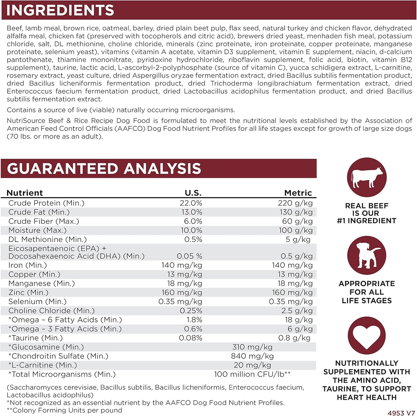 NutriSource Dog Food, Made with Beef and Brown Rice, with Wholesome Grains, 15LB, Dry Dog Food