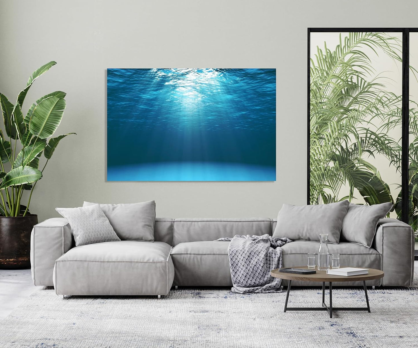 Nature Wall Art Prints - Ocean Forest Mountain Lake Canvas Landscapes - Small to Extra Large Living Room Bedroom Kitchen Bathroom Décor (Sun Rays Under Water, 20L" x 30W")