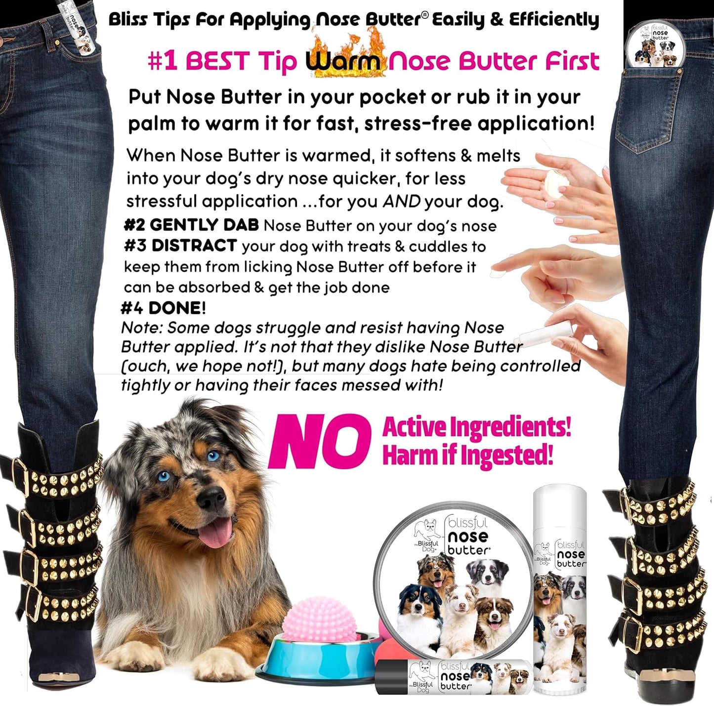 The Blissful Dog Australian Shepherd Nose Butter for Dry, Cracked Skin, Lick-Safe Dog Nose Balm with Moisturizing Shea Butter, Almond, Olive, and Essential Oils, Pet Supplies, Uncented, 0.50 oz.