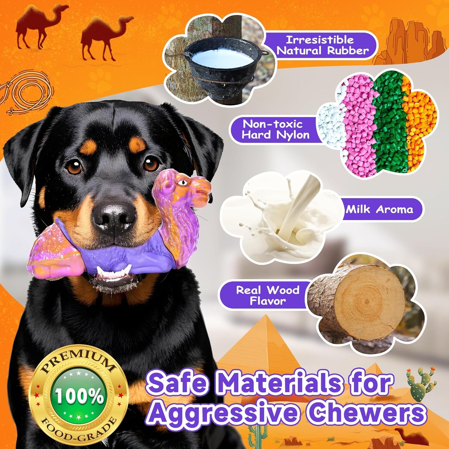 Tough Dog Toys for Aggressive Chewers, Durable Indestructible Nylon Dog Chew Toys for Large Medium Small Breeds, Squeaky Chew Toy for Puppy Teething, Interactive Dogs Toy Keep Them Busy (Wood Flavor)