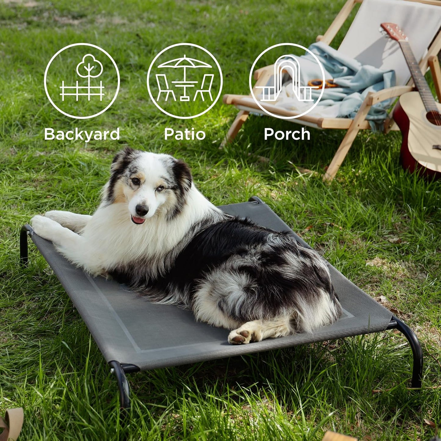 Bedsure Outdoor Elevated XL Dog Bed, Portable Indoor & Outdoor Cooling Raised Cot Pet Hammock Bed with Skid-Resistant Feet, Frame with Breathable Mesh, Grey, 54 inches
