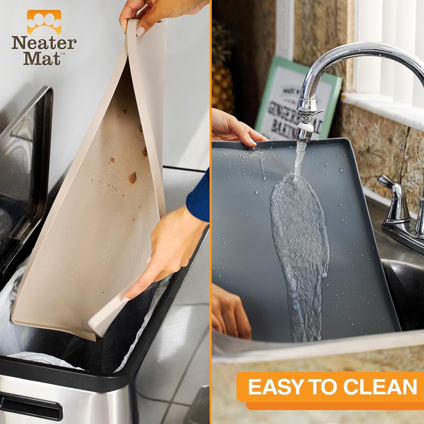 Neater Pet Brands Neater Mat Pet Mats for Food and Water, Cat & Dog Bowl Mat Waterproof Silicone, Feeding Tray, Dog Food Mats for Floors, Placemat w/Raised Edge for Under Bowls, 19” x 12”, Dark Blue