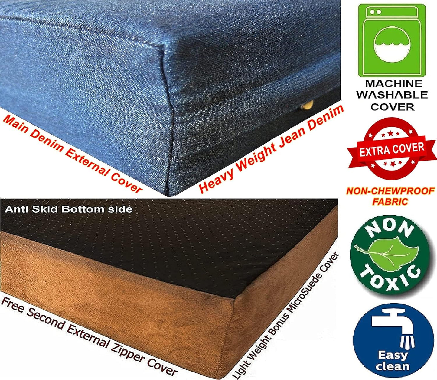 Dogbed4less Extra Large Orthopedic Memory Foam Dog Bed for Large Dogs with Durable Waterproof Internal Case, Removable Washable Denim Cover and Bonus Pet Bed Cover, 47X29X4 Fits 48X30 Dog Crate, Blue