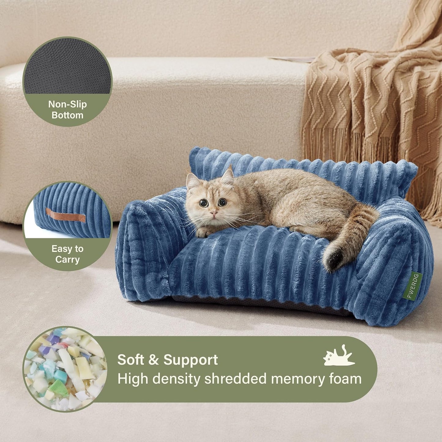 Cute Couch Bed for Pets, Supportive Cat Sofa for Indoor Cats, Small Dog Sofa Bed for Small Dogs, Blue, 24 inches
