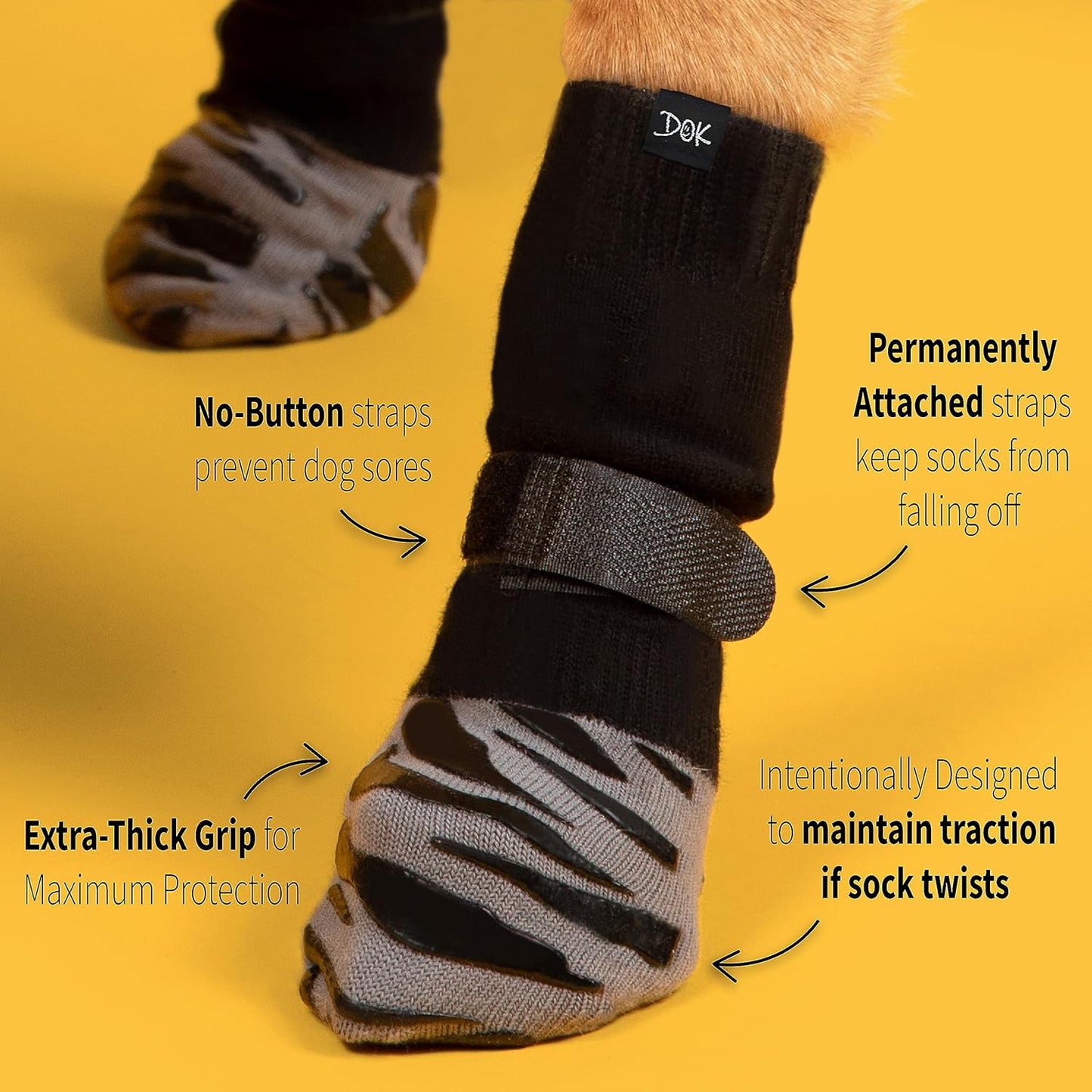 DOK TigerToes Premium Non-Slip Dog Socks for Hardwood Floors - Extra-Thick Grip That Works Even When Twisted - Prevents Licking, Slipping, and Great for Dog Paw Protection (XXS)