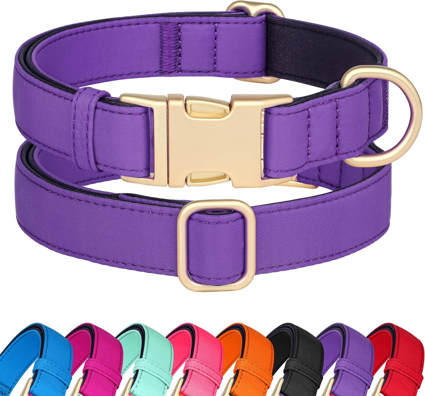 Didog Soft Padded Dog Collars for Medium Dogs, Colorful and Durable Dog Collar with Quick Release Buckle, Light and Breathable for Daily Walking, Purple, M