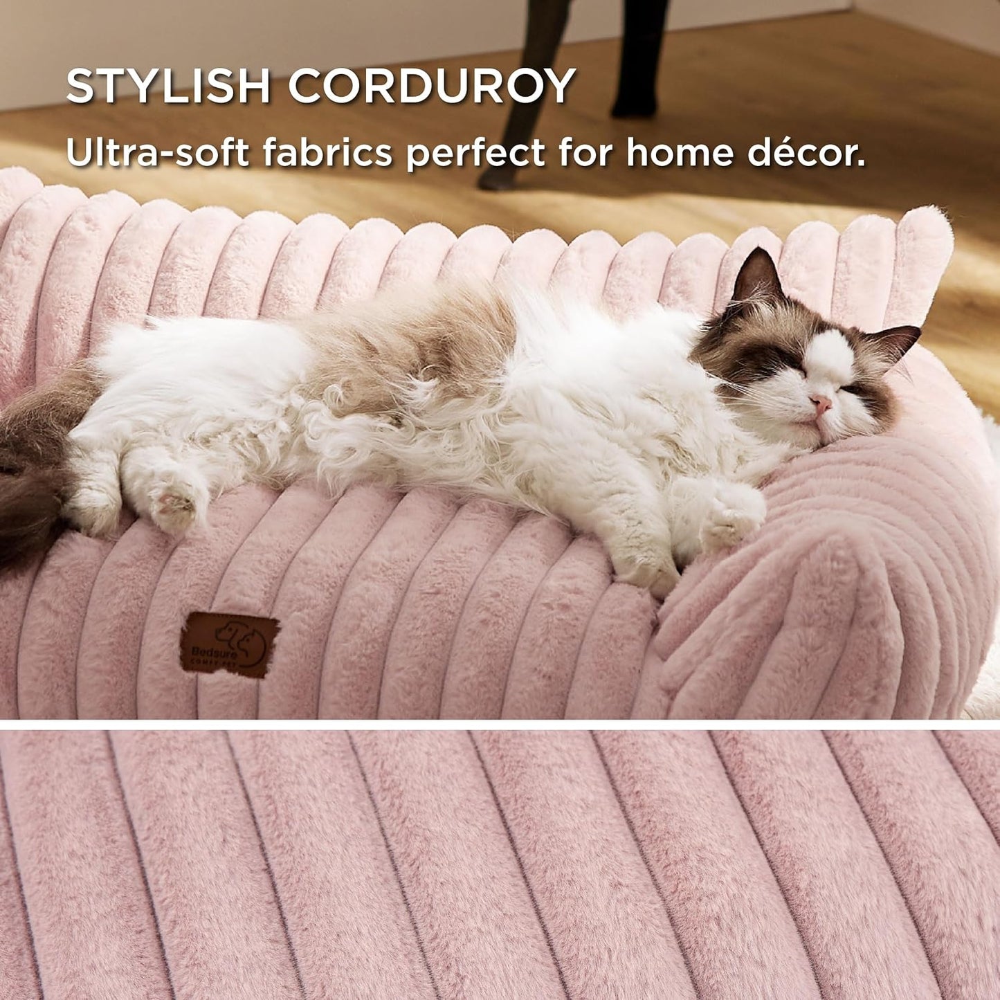 Bedsure Cute Dog Couch for Pets - Fluffy Dog Sofa with Premium Soft Corduroy Fleece, Pet Couch Bed with Washable Cover, Supportive Pet Sofa Bed for Medium Large Dogs, 36inch, Blush Pink