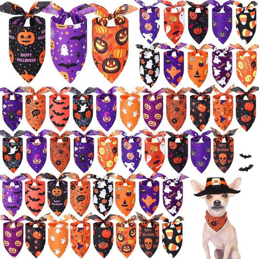 Abbylike 50 Pcs Halloween Dog Bandanas Bulk Pumpkin Bandanas for Dogs Triangle Kerchief Bibs Scarf Set for Pet Halloween Costume Photo Props Accessories Pet Shops, 25 Styles (19.7 x 13.8 x 13.8")