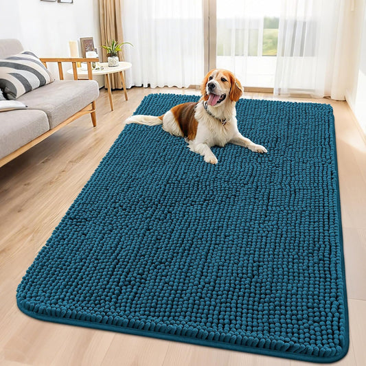 Smiry Dog Door Mat for Muddy Paws 59x35, Absorbs Moisture and Dirt Doormat, Non-Slip Washable Quick Dry Chenille Front Door Mat Indoor Entrance, Entryway Carpet for Inside Floor, Atlantic Blue