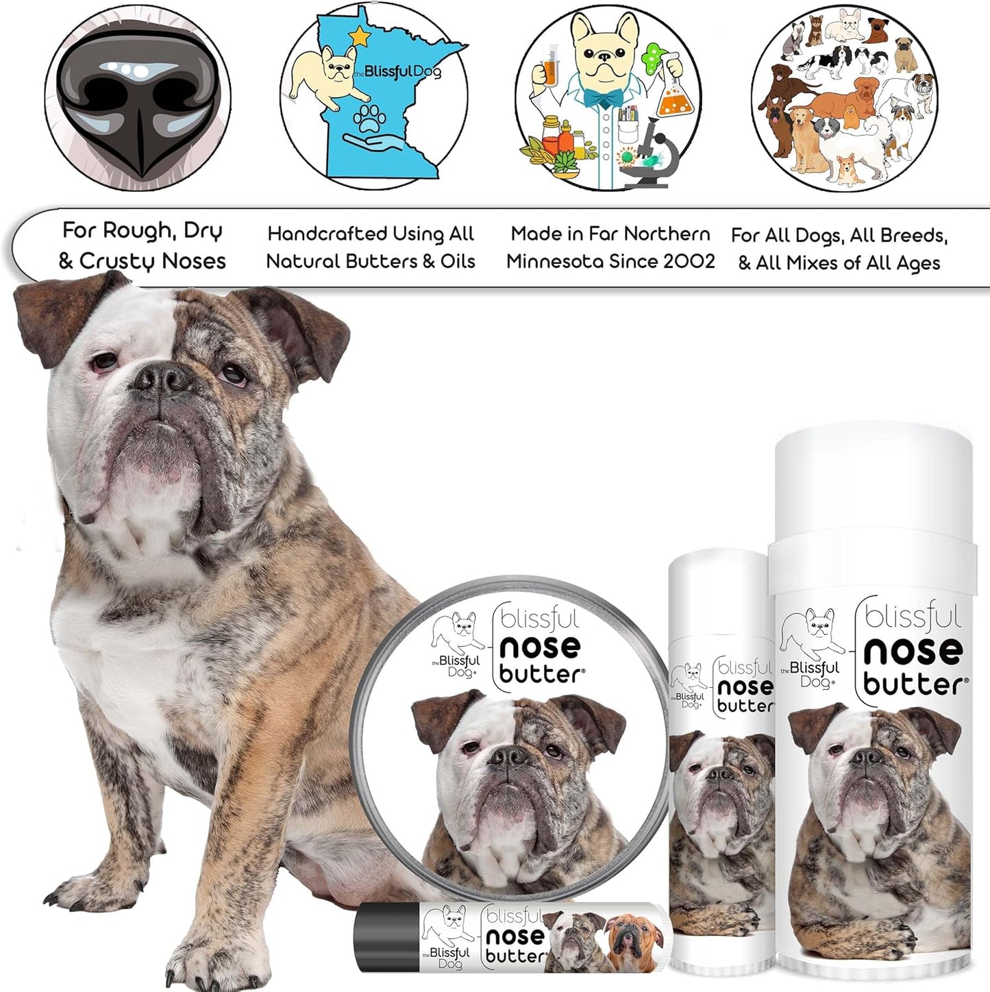 The Blissful Dog Olde English Bulldogge Unscented Nose Butter - Dog Nose Butter, 16 Ounce