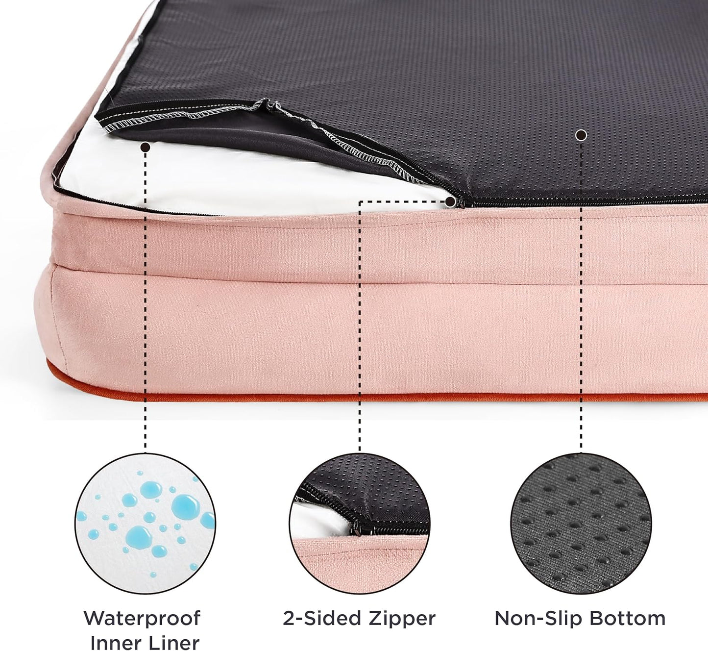 Bedsure L Plus Orthopedic Dog Bed for Large Dogs - Washable Dog Cat Bed Waterproof, L Plus Big Comfort Dogs Couch Sofa with Washable Removable Cover, Pet Bed with Nonskid Bottom, Pink, 38"