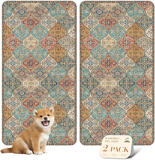 nunubaby Washable Pee Pads for Dogs, Stylish, Non-Slip and Leak-Proof Pee Pads. Reusable Potty Pads for Dogs for Crates and Floors.(Cream/Multi, 24" x48" )