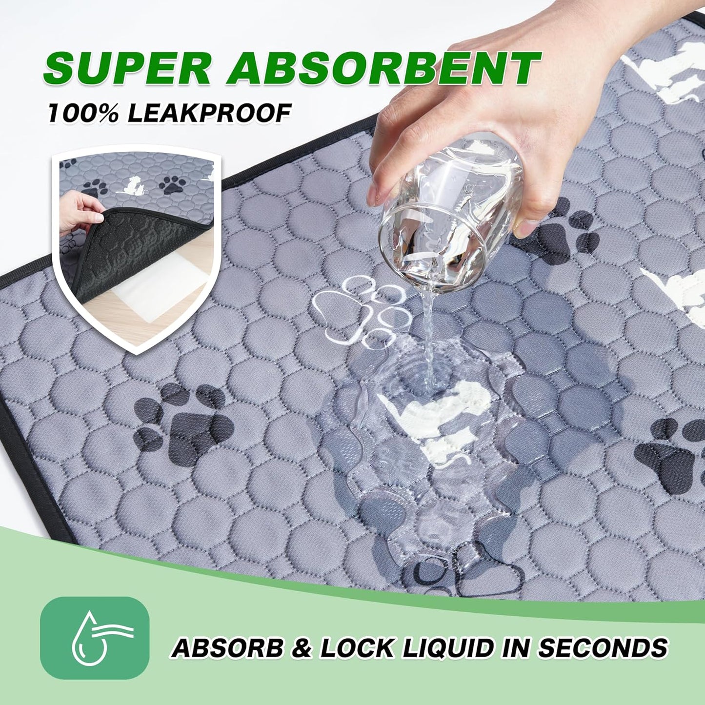 Washable Pee Pads, Puppy Pee Pad for Dogs, 2 Pack Absorbent Reusable Training Dog Pads Pet Puppy Pads, Non-Slip Potty Pads for Whelping, Playpen, Crate, Bed, Grey 34"x63"