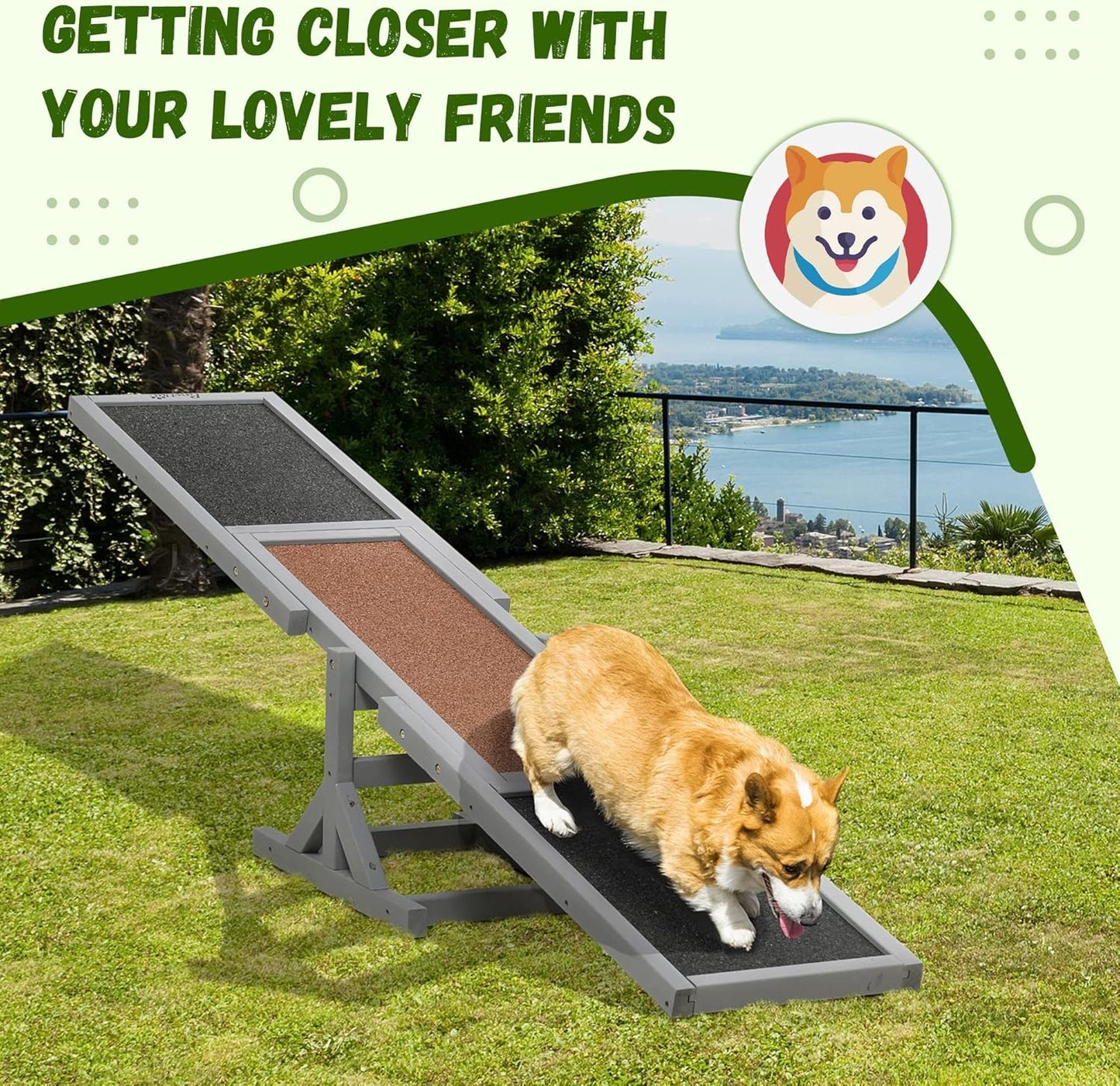 PawHut Wooden Dog Agility Seesaw for Training and Exercise, Platform Equipment Run Game Toy, Weather Resistant Pet Supplies, 71" L x 12" W x 12" H, Gray