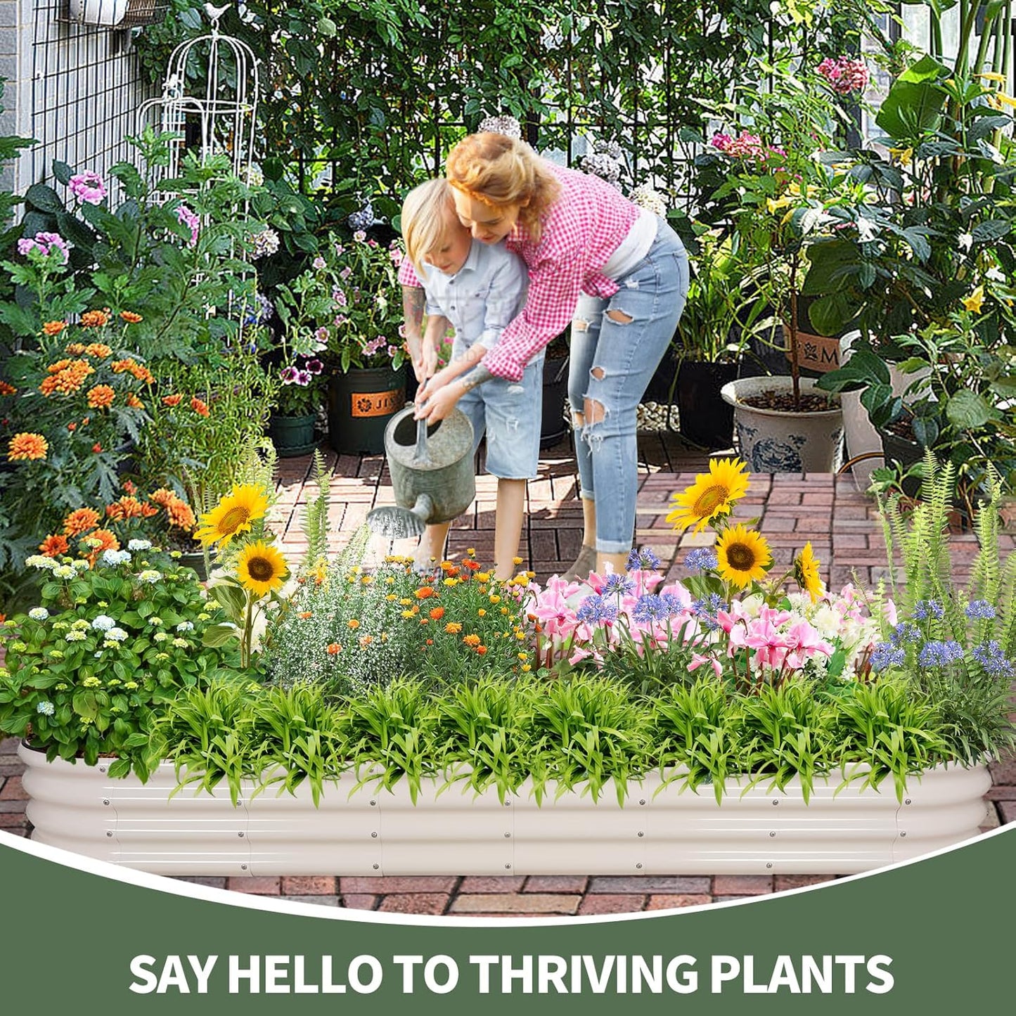 1MORE Galvanized Raised Garden Bed- Planter Garden Boxes Outdoor, Raised Beds for Gardening, 8x2x1ft Metal Garden Bed Kit for Vegetables Flower, Planter Raised Beds with Protective Tape & Tools.White