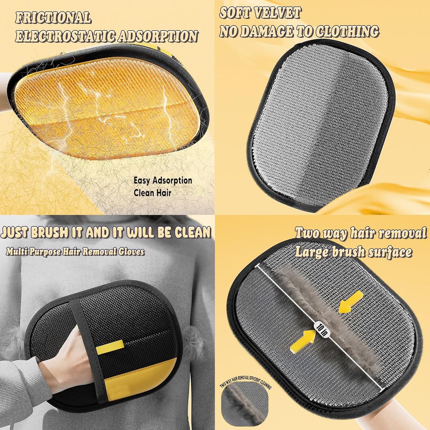 Pet Hair Removal Glove, Self Cleaning Pet Flea Comb Grooming Brush & Cat Brush - 3-in-1 Electrostatic Gloves Pet Hair Remover for Furniture, Clothes, Bedding